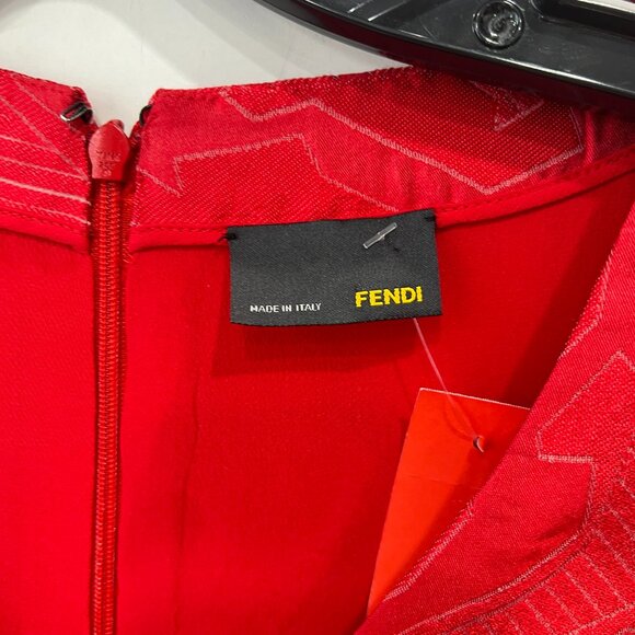 Fendi Red Geometric Dress sleeveless v-neck zip closure no material tag - Picture 8 of 8